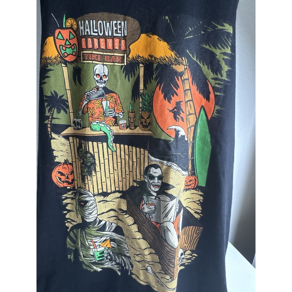 Halloween Forever Camp Collection Womens M Black Tank Top Tiki Bar - Picture 4 of 10